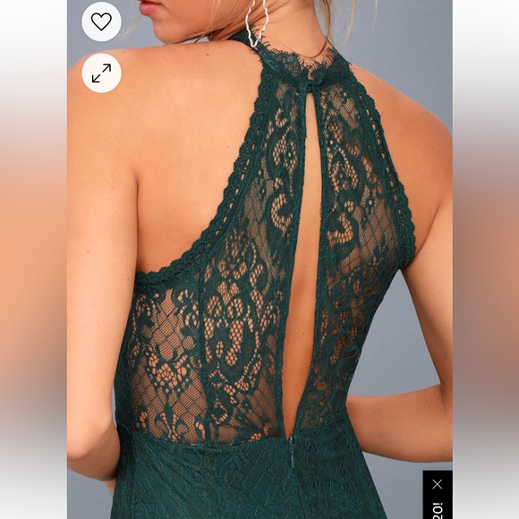 Lulus Kiss Me at Midnight Lace Halter Bodycon Midi Dress in Forest Green, Sz S - Picture 17 of 17